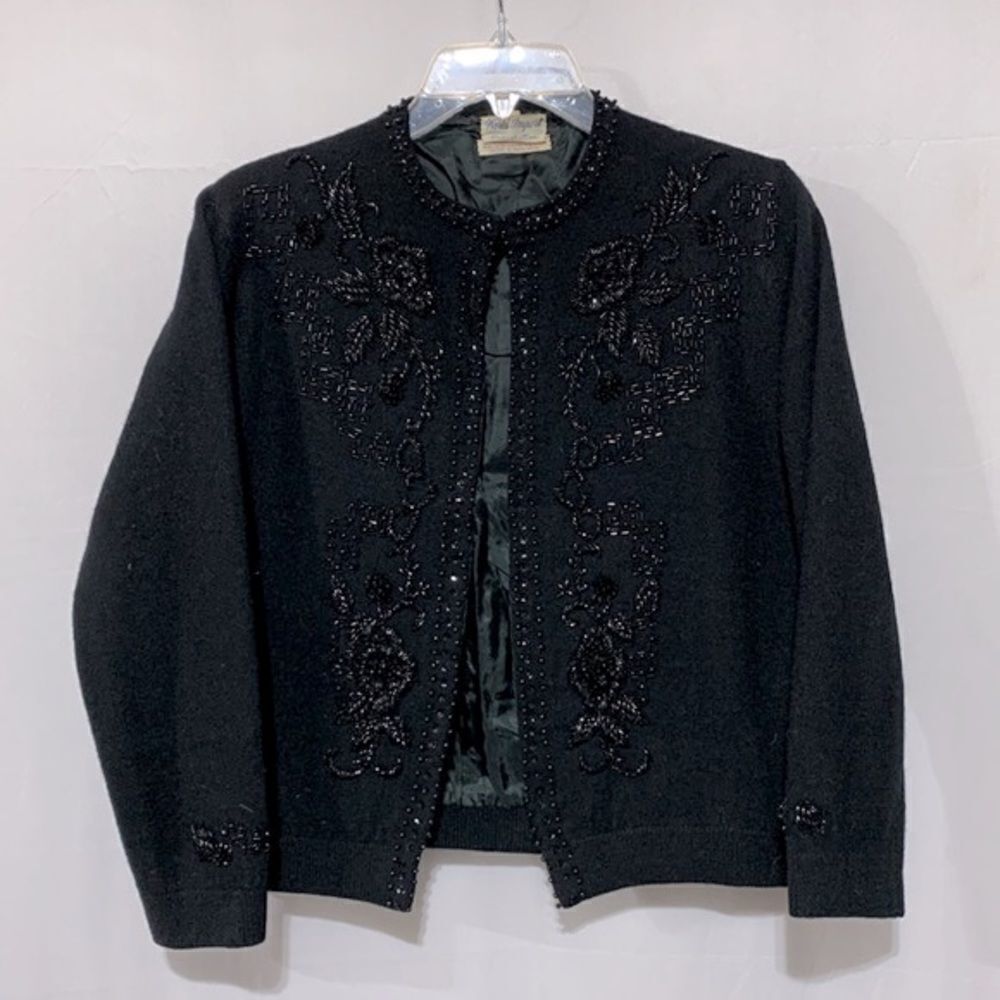 WORLD Import Corp Vintage sequined cardigan black wool blend women’s size 40